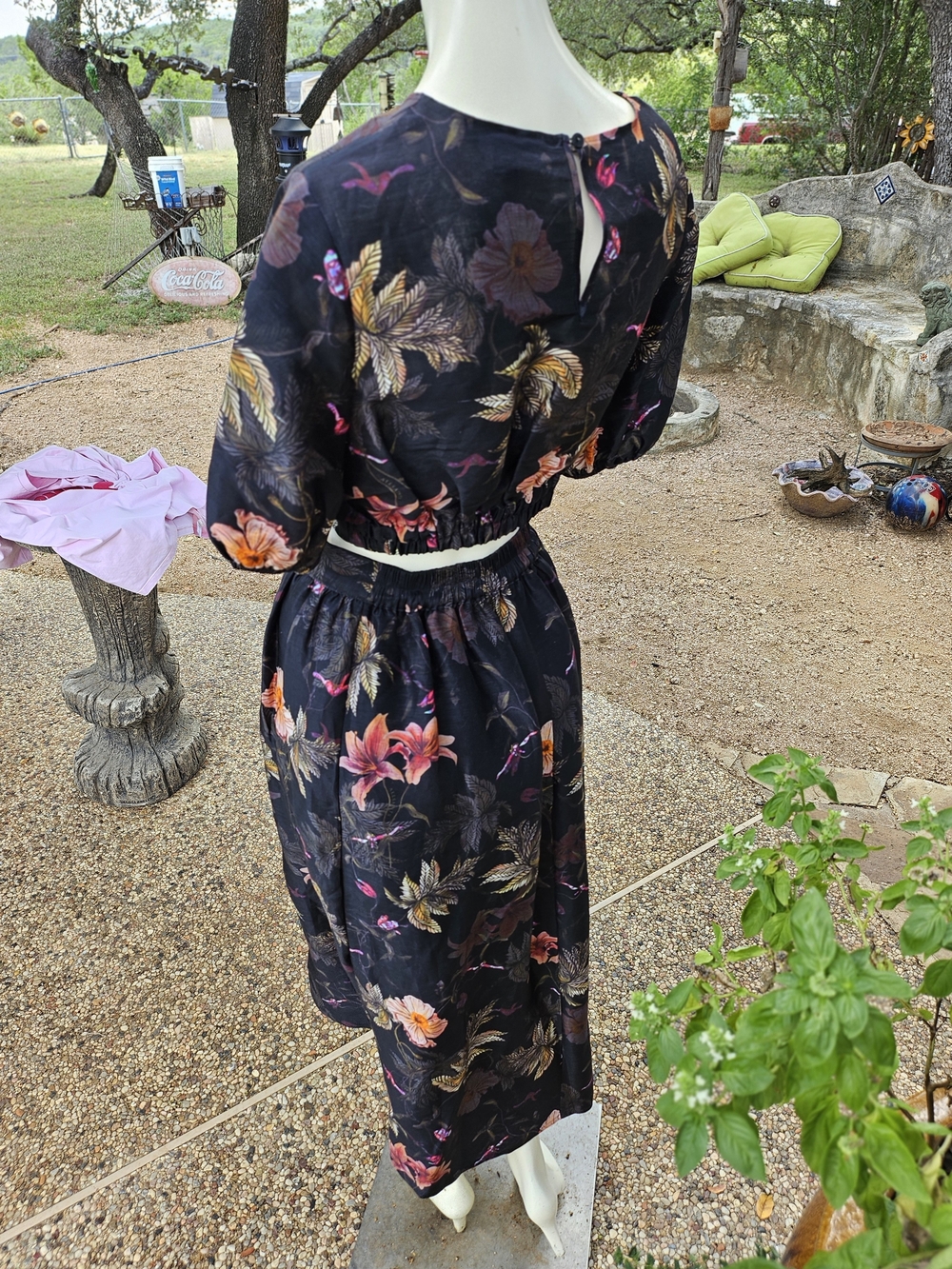 AllSaints Asta Viviana Black Silk Linen Blend Maxi Skirt (8) & Blouse (6) Set - Picture 5 of 16